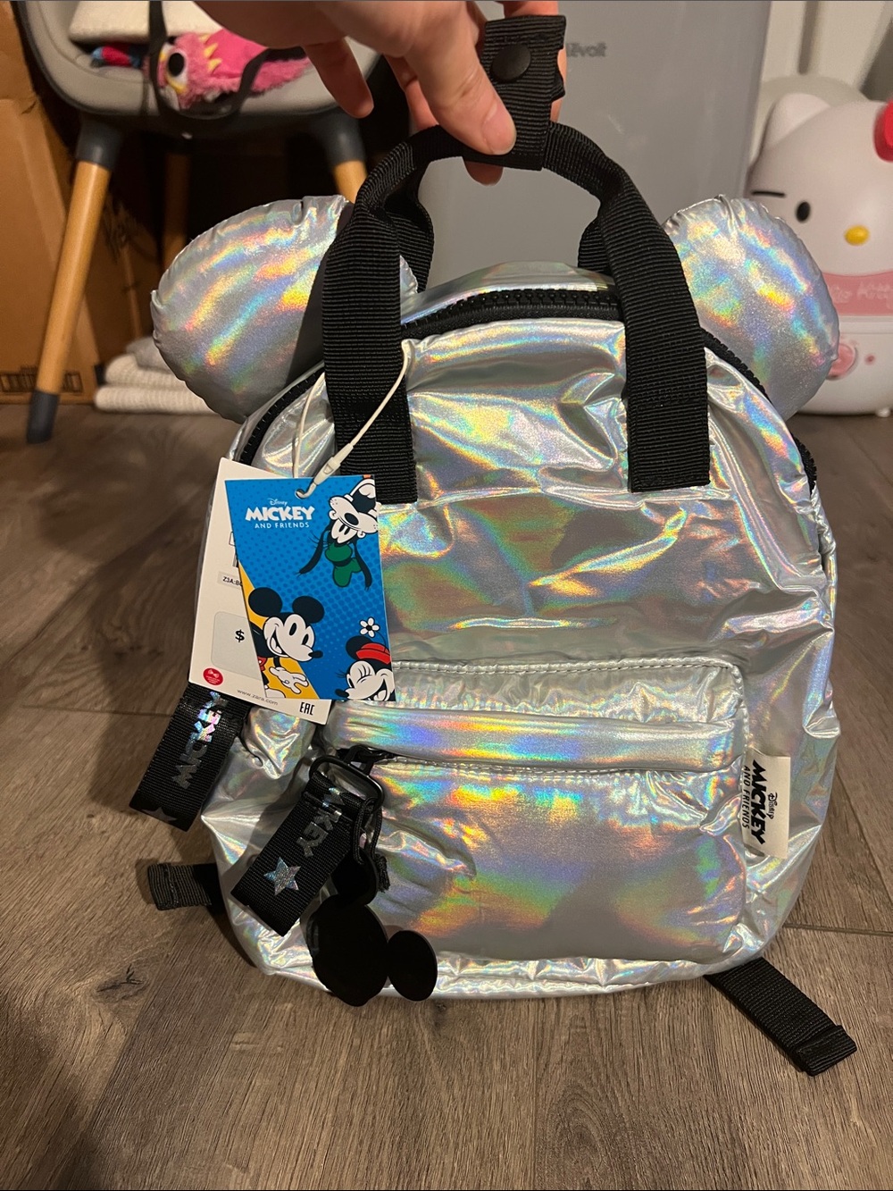 Nwt Zara x Disney Mickey nylon holographic  Minnie Ear Mini Backpack